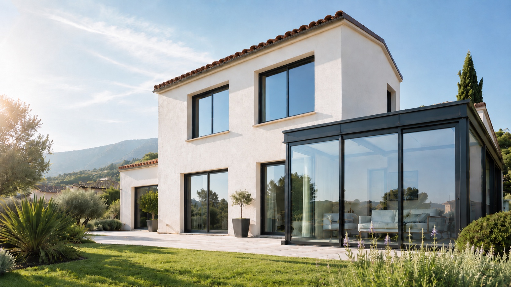 Villa moderne aux grandes baies vitrées entretenues par Clean'Vitrage